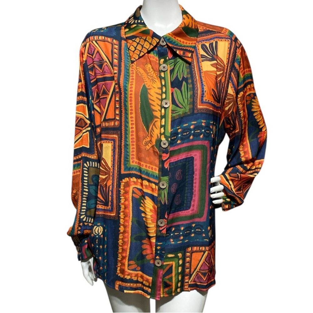 Rachel Zoe Button-Down Tropical Patchwork Floral … - image 6